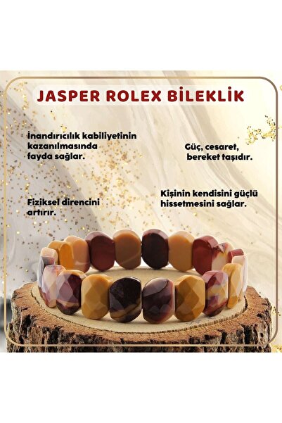 OSMANLI DOĞAL TAŞ Sertifikalı Jasper Doğal Taş Roleks Bileklik 15 Mm - B151