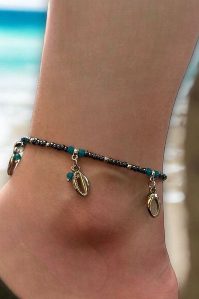 etniko Seashell Patterned Women's Anklets
