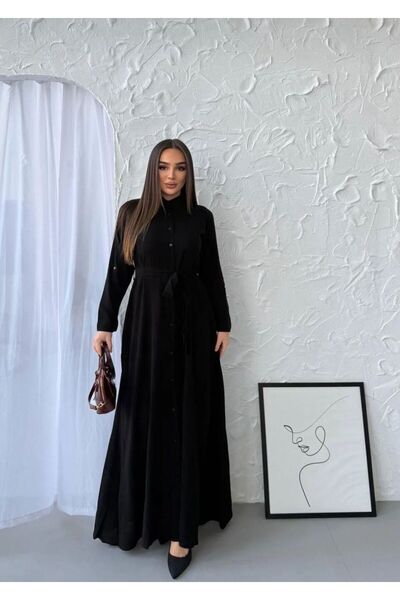 Genel Markalar Siyah Düz Gömlek Elbise