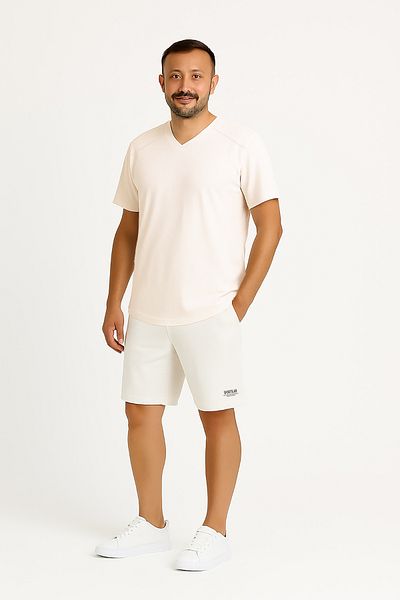 Cottonland Ανδρικό AMADEUS Κανονικό Σχεδιασμό V-Neck Βαμβακερό Βαμβακερό T-Shirt BONE