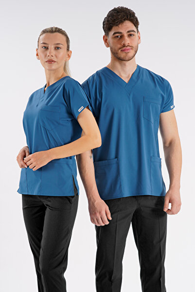 Lion Üniforma سترة Storm Blue Dr. Greys Model Lycra Nurse Doctor Scrubs ذات ق...
