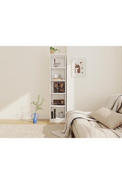 Masif Market 5 Bölmeli Kitaplık Beyaz Renk