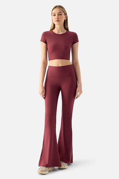 Superstacy Melina High Waist Flared Leg Dusty Rose Sports Leggings