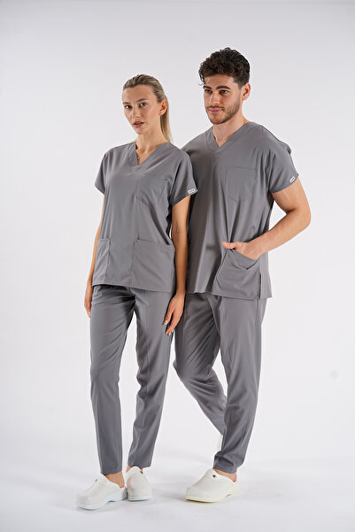 Lion Üniforma Model Gri Dr. Greys Lycra Uniformă Asistentă Unisex Mânecă Lili...