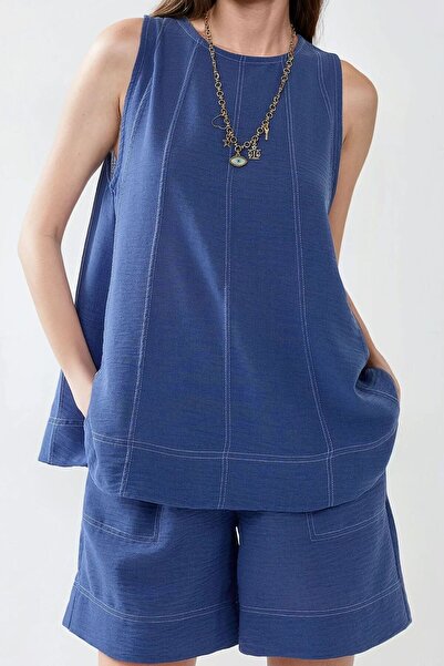 Hiccup Set dublu cu croiala confortabilă cu aspect de denim cu detaliu de cusătură