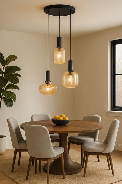 Modavize Taksim Modern Design Cafe - Kitchen - Living Room - Living Room Colorful Glass 3-Piece Chandelier