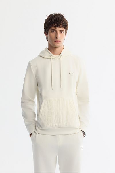 Avva Men's Ecru Hooded Printed Elastane Sweatshirt A42Y1262