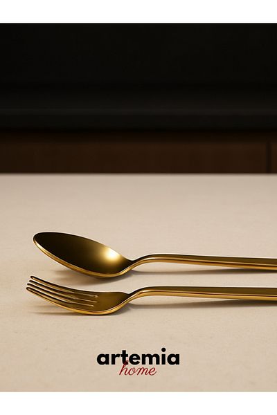 DMR LİFE Forever Model Gold 12 Piece Dessert Spoon Set |   Dessert Fork Spoon Set |   18/10 Stainless Steel