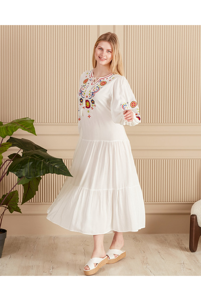 EL jadida Γυναικείο Κεντημένο Μακρύ Φόρεμα Βισκόζης Plus Size