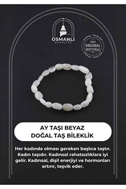 OSMANLI DOĞAL TAŞ Sertifikalı Ay Taşı Doğal Taş Bileklik-natural Kesim Beyaz ...