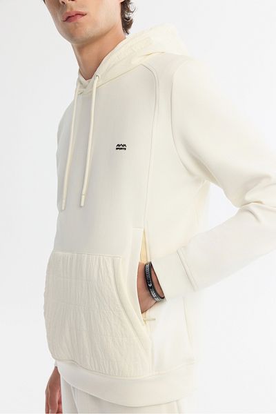 Avva Men's Ecru Hooded Printed Elastane Sweatshirt A42Y1262
