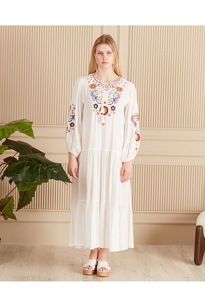 EL jadida Women's Embroidered Plus Size Long Viscose Dress