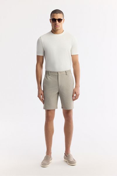 Avva Men's Beige Elastic Side Seersucker Chino Shorts A51Y3730