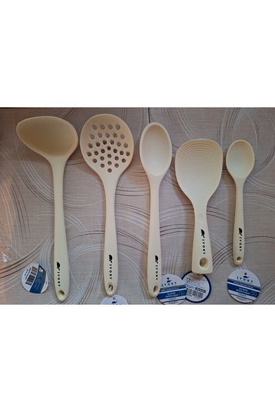 EMPA A V M Ivory Fireproof Non-Stick 5' Self-Standing Rice Spoon Colander Spoon Set
