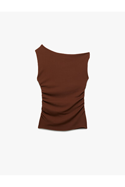 Koton Asymmetrical Neckline Slim Fit Sleeveless Draped Blouse