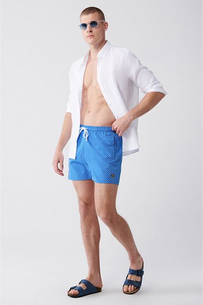 Avva Pantaloni scurți de baie pentru bărbați, alb-albastru, cu uscare rapidă, cu imprimeu de mărime standard E 003802