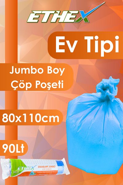 Ethex Standard Jumbo Garbage Bag - (10 Pcs, 80X110 Cm, 90 Liters, Blue, 5 Rolls)