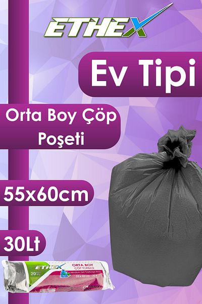 Ethex Standard Medium Garbage Bag (20 Pieces 55 X 66cm 30Lt Black 10 Rolls)