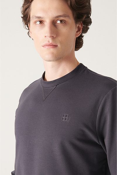 Avva Ανδρικό φούτερ Anthracite Crew Neck Cotton με 2 κλωστές χωρίς ανύψωση E 001200