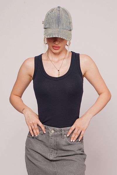 Madmext Navy Blue Deep V Neck 100% Cotton Basic Women's Undershirt Mg2405
