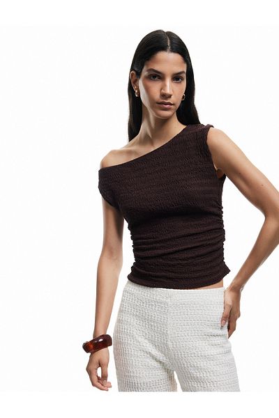 Koton Draped Asymmetric Neckline Wrap Sleeveless Blouse
