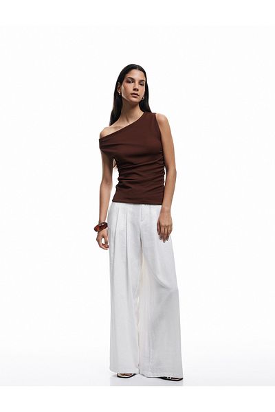 Koton Asymmetrical Neckline Slim Fit Sleeveless Draped Blouse