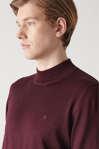 Avva Men's Burgundy Half Turtleneck Wool Blended Knitwear Sweater E 005015
