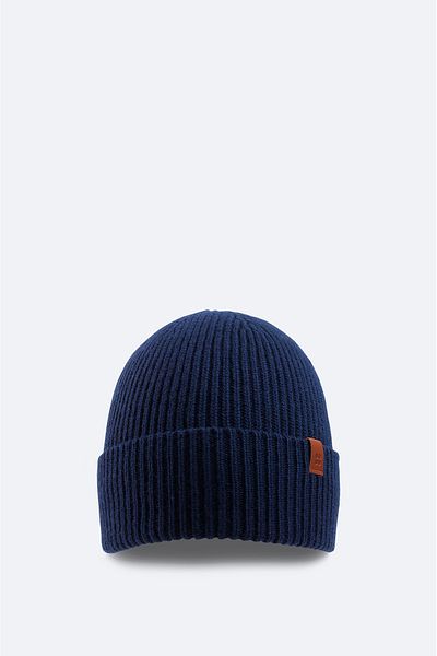 Avva Men's Navy Blue Wool Logo Ribbed Beret B 009200