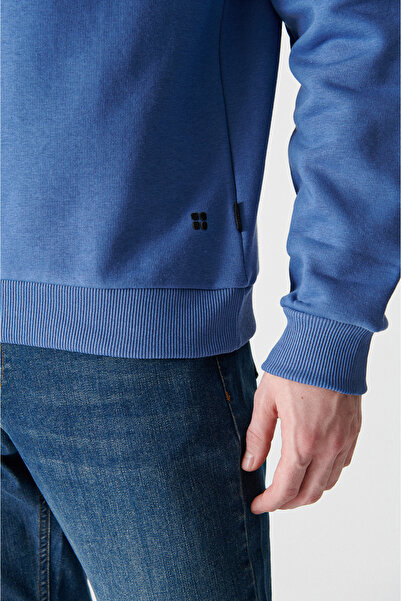 Avva Erkek İndigo Bisiklet Yaka 3 İplik Şardonlu Pamuklu Sweatshirt E001017