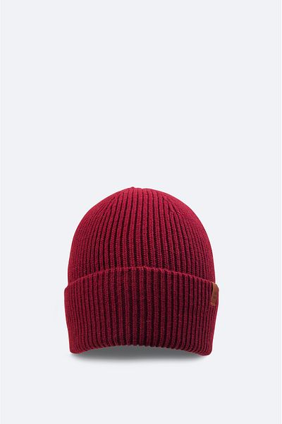 Avva Men's Burgundy Wool Logo Ribbed Beret B 009200