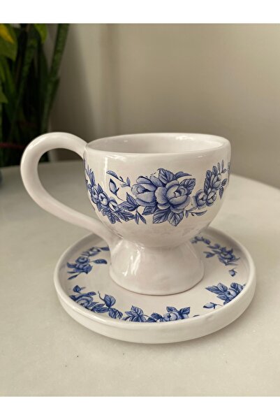 Gesto seramik Blue Blanc Duble Fincan 140ml Beyaz