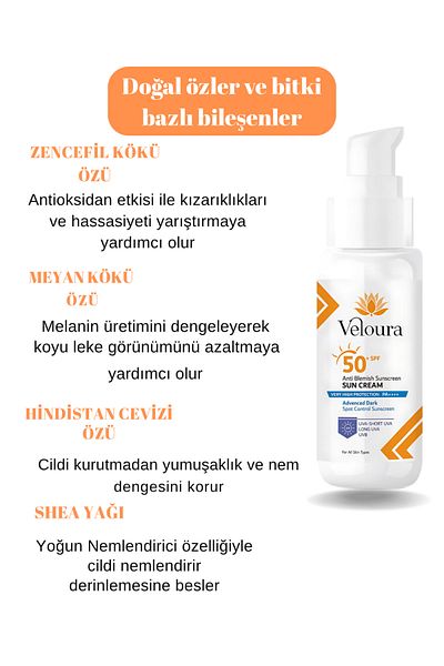 veloura kozmetik Anti Blemish Sunscreen Spf 50 |   Anti-Blemish, Uva/Uvb Protection, 75ml Veloura for Face