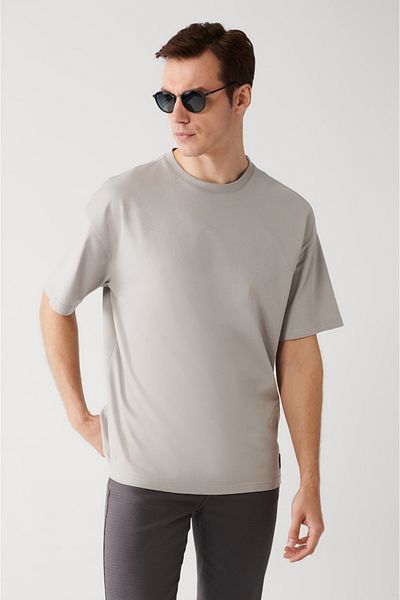 Avva Men's Gray Crew Neck 100% Cotton Polo Neck T-Shirt E 001032