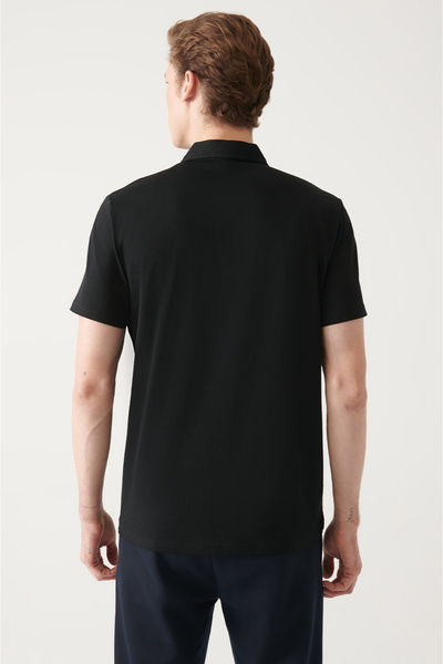 Avva Pánské černé triko s pololímečkem se 3 zapínáním ze 100% bavlny E 001033