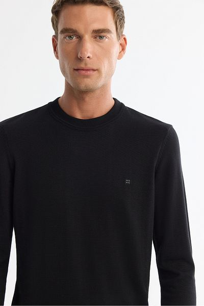 Avva Men's Black Crew Neck Viscose Knitwear Sweater B 005021
