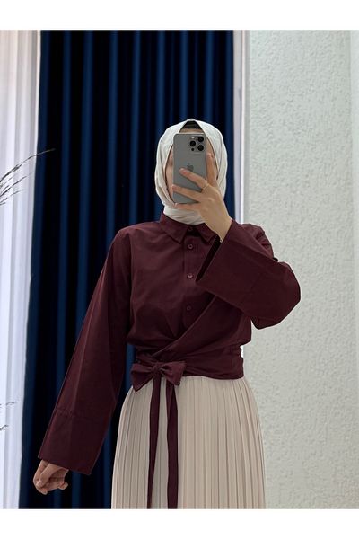 MİHRA STORE Pamira Hem Tie Shirt-Bn4205 Burgundy