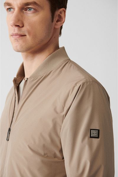 Avva Men's Beige Water Repellent Ribbed Light Thin Coat B 006001