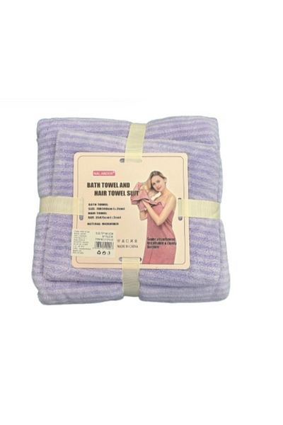 celhome Microfiber bath towel and hair towel set, purple color