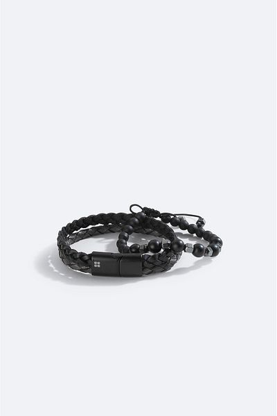 Avva Men's Black Leather and Stone Bracelet A51Y9615
