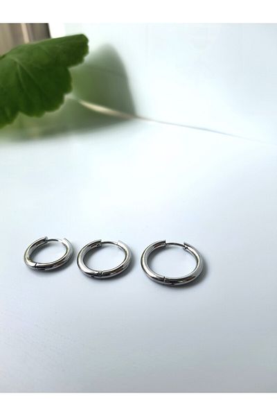 kurukafagift 3-Piece Plain Hoop Steel Earrings
