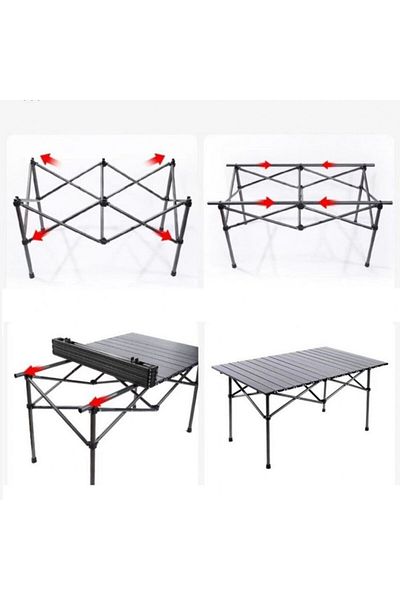 ECARLA Masă pliabilă, cu cadru metalic și blat rezistent, compactă pentru camping – 95x56x50 cm, eCarla, SC09SZ
