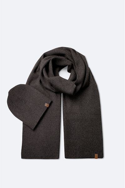 Avva Men's Anthracite Basic Knitwear Scarf Beanie Set A42Y9223