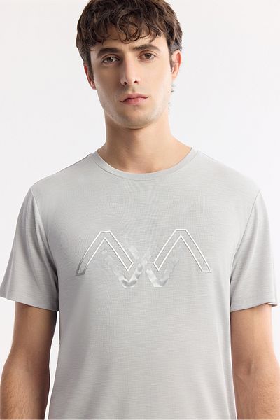 Avva Men's Light Gray Cycling Collar Printed Sofitouch Relaxed Look Flared T-Shirt A51Y1106
