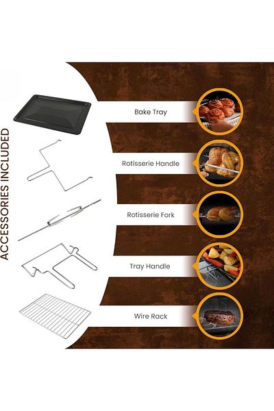 Generic Electric Oven 60l With Rotisserie & Convection, 2200w, Timer, Tempered Glass, Golden Color