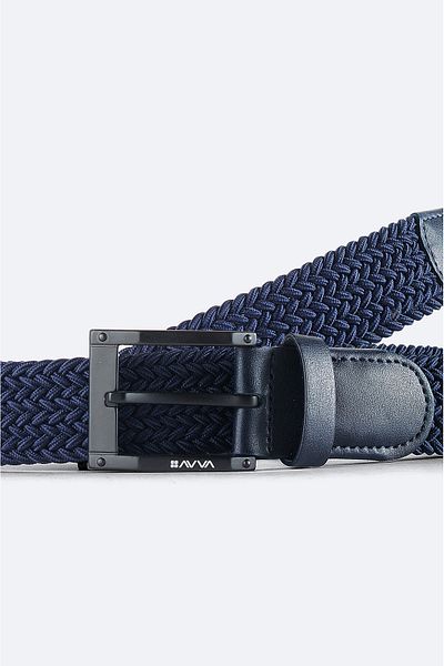 Avva Ανδρική δερμάτινη ζώνη Navy Blue - 100% πλεκτή, A41y9320