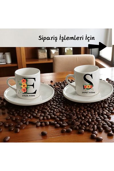 D&Y GAUDERY Porcelain Coffee Cup Set - Letter and Name - a Quality Set of 2 Turkish Coffee Cups
