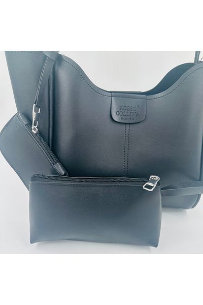 bakacstore Rosso Collina Black Faux Leather Women's Hand and Shoulder Bag - Makeup Bag with Wallet, L:25 W:38 W:15 cm