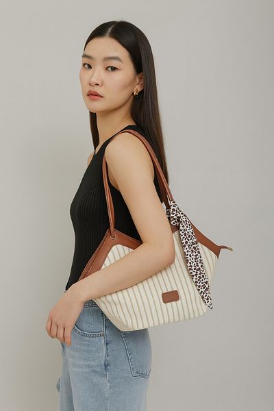 LEONAS Canvas Women's Shoulder Bag with Scarf Detail