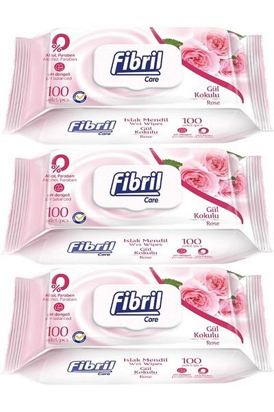 Fibril Wet Towel Wipes 100 Sheets Rose Plastic Cover (Set of 3) 300 Sheets