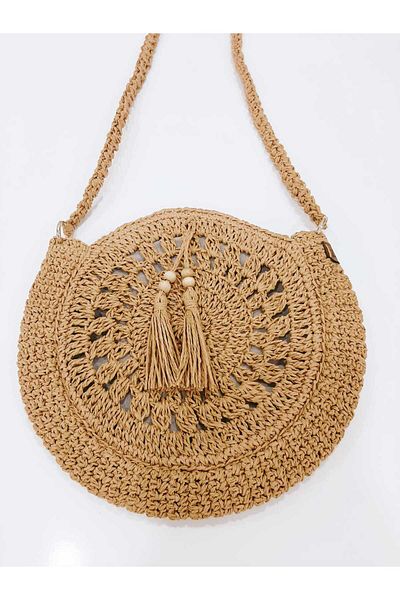 ZÜMAL Design Hand Knitted Paper Rope Oval Baguette Shoulder Bag (Color Straw)